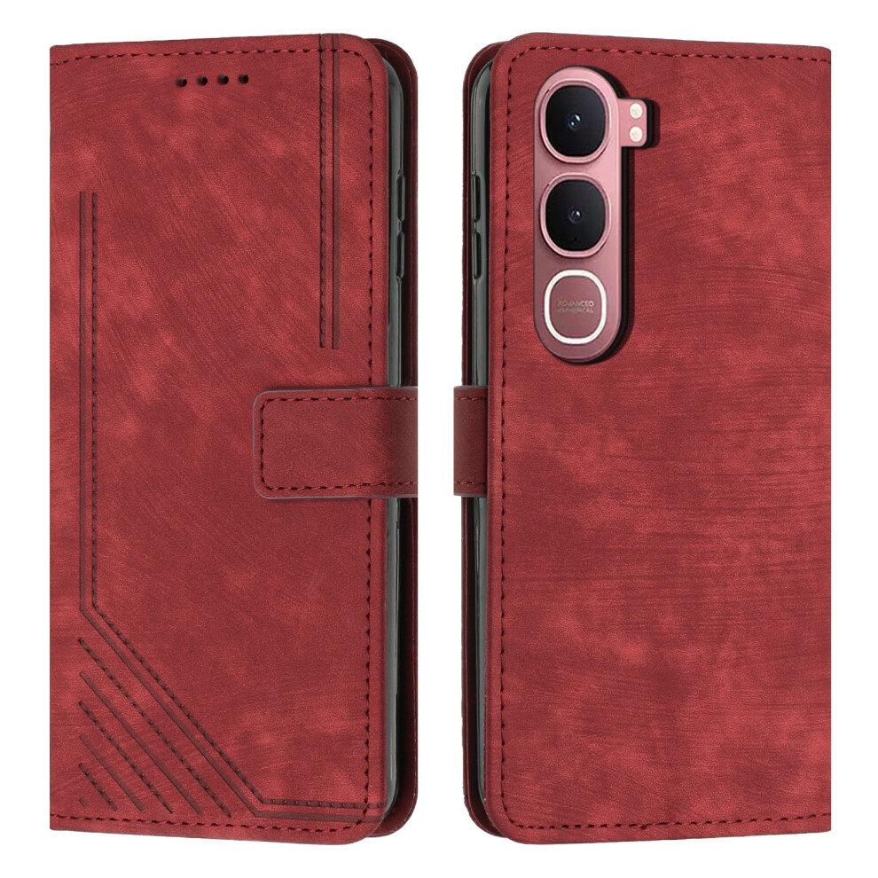 (Red) For Vivo Y21d / Vivo Y31 5G Stand Case Imprinted Lines Leather Phone Cover Red 6914292091803