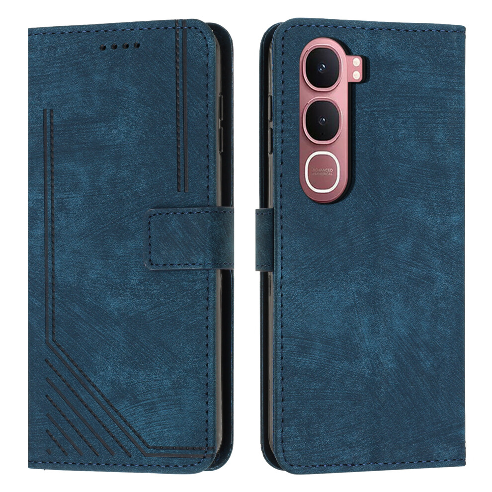 (Sapphire) For Vivo Y21d / Vivo Y31 5G Stand Case Imprinted Lines Leather Phone Cover Blue 6914297444086