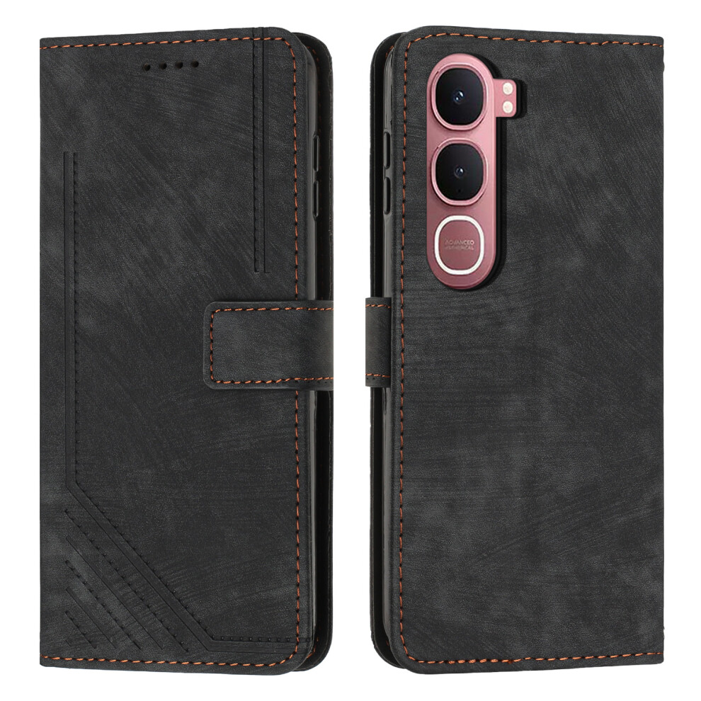 (Black) For Vivo Y21d / Vivo Y31 5G Stand Case Imprinted Lines Leather Phone Cover Black 6914294862463