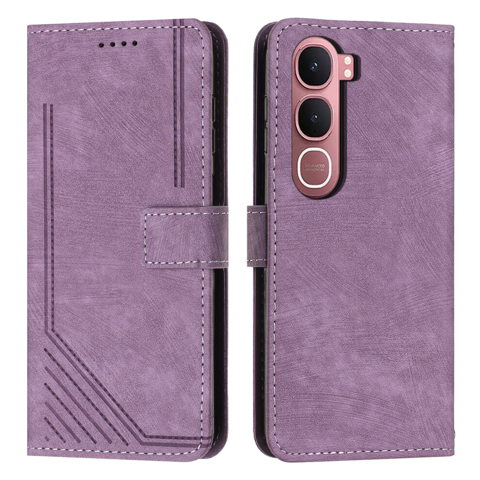(Purple) For Vivo Y21d / Vivo Y31 5G Stand Case Imprinted Lines Leather Phone Cover Purple 6914290572656