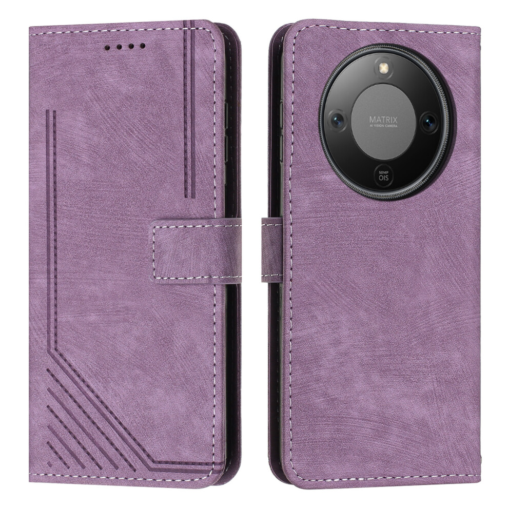 (Purple) For Honor Magic8 Lite 5G / X9d 5G / X70 5G Stand Case Imprinted Lines Leather Phone Cover Purple 6914294164550