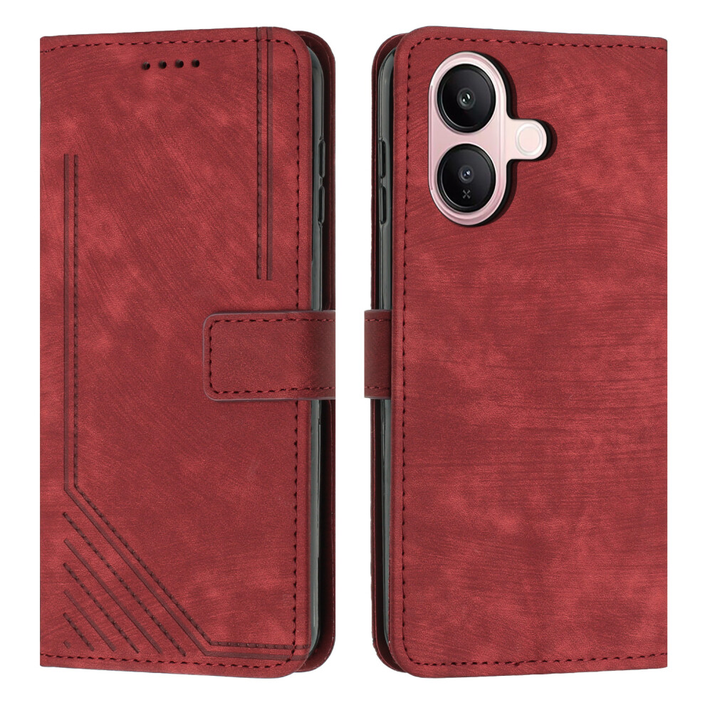 (Red) For Vivo V60 Lite 4G / Vivo V60 Lite 5G Stand Case Imprinted Lines Leather Phone Cover Red 6914291625559