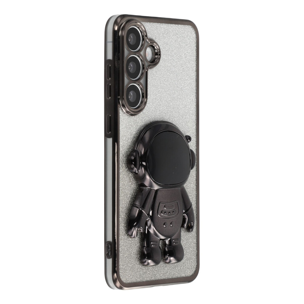 (Black) For Samsung Galaxy S25 Case With Astronaut Kickstand Pc + Tpu Phone Cover Shiny Glitter Black 6914297511252