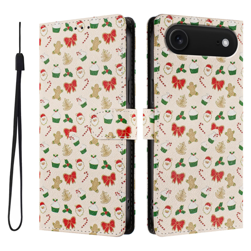 (Santa Claus) For Iphone Air Case Christmas Themed Pattern Printing Pu Leather Wallet Phone Cover With Wrist Strap 6914293801715