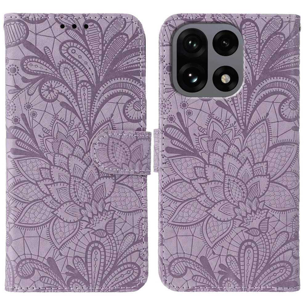 (Purple) For Oneplus 15 5G Case Lace Flowers Pu Leather Flip Wallet Phone Cover Purple 6914290578108