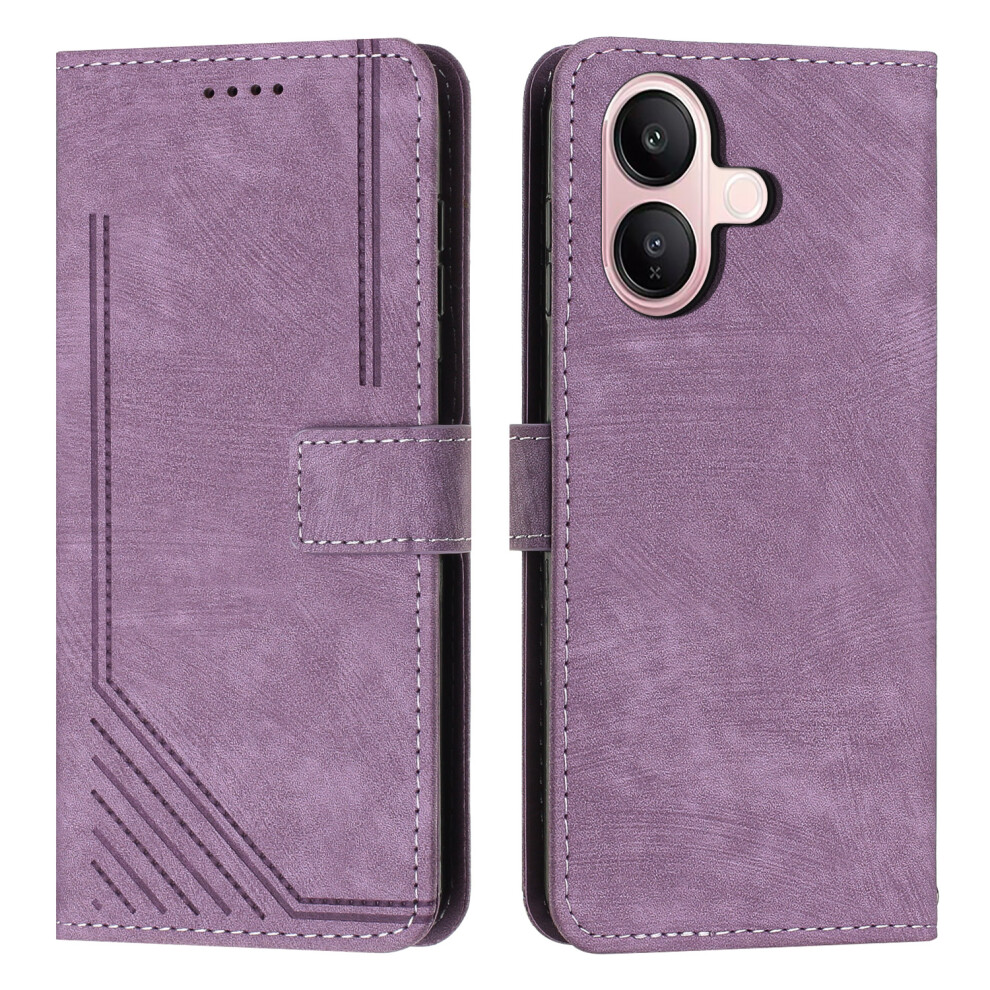 (Purple) For Vivo V60 Lite 4G / Vivo V60 Lite 5G Stand Case Imprinted Lines Leather Phone Cover Purple 6914291626068