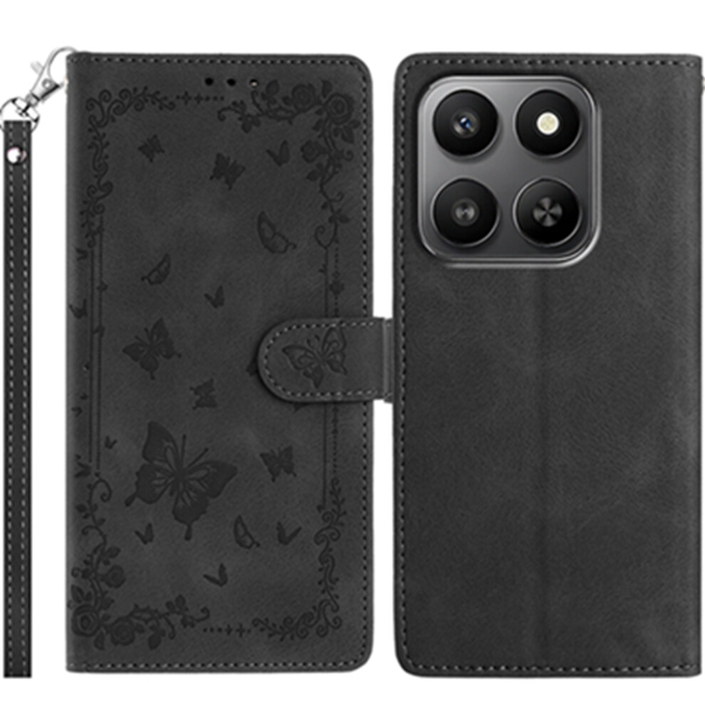 (Black) For Xiaomi 17 Case Garden Imprinted Pu Leather Wallet Phone Cover With Wrist Strap Black 6914293071842
