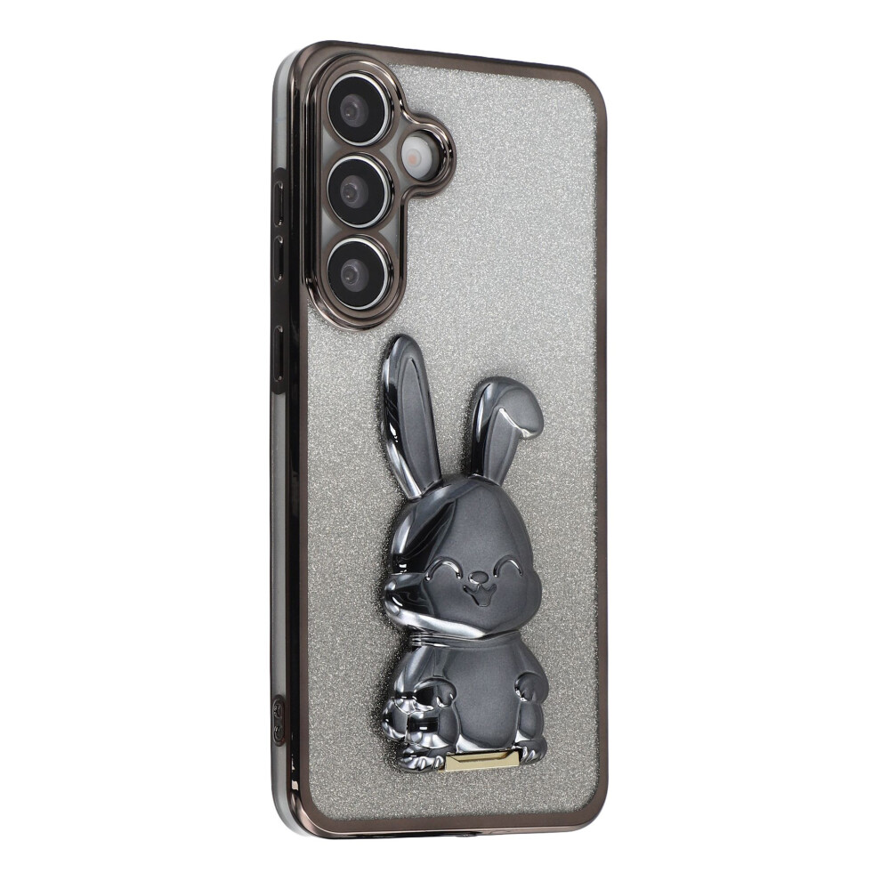 (Black) For Samsung Galaxy S25+ Case Electroplating Glitter Rabbit Pc + Tpu Phone Cover With Kickstand Black 6914296366303