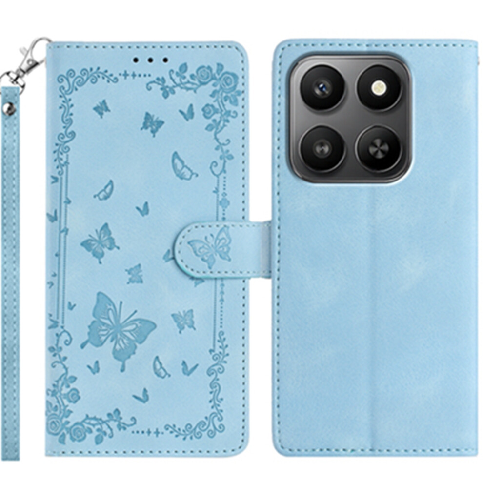(Baby ) For Xiaomi 17 Case Garden Imprinted Pu Leather Wallet Phone Cover With Wrist Strap Blue 6914295232821