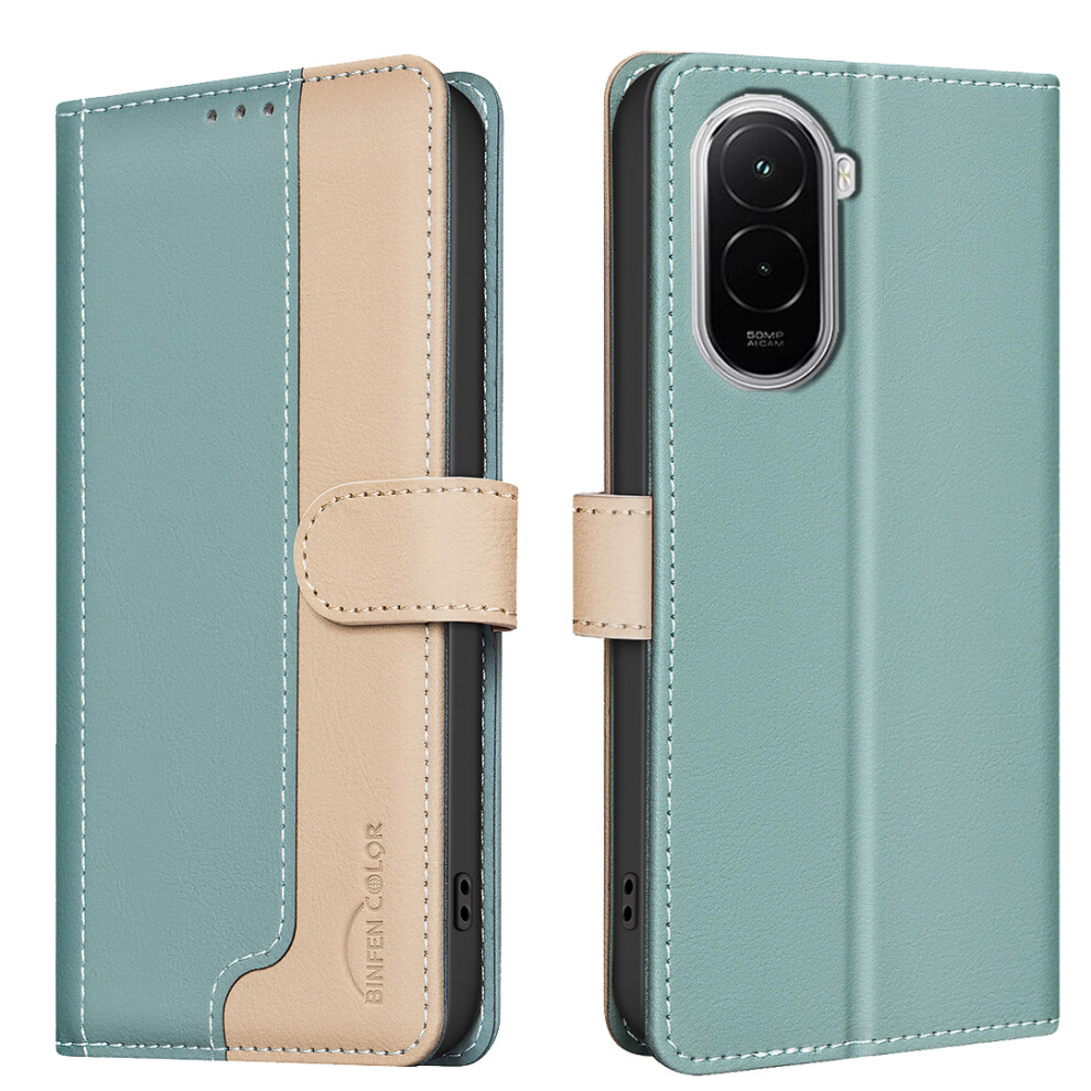 (Green) Binfen Color For Xiaomi Poco M7 4G (169Mm) Leather Case Splicing Color Rfid Blocking Wallet Stand Phone Cover Green 6914299826033