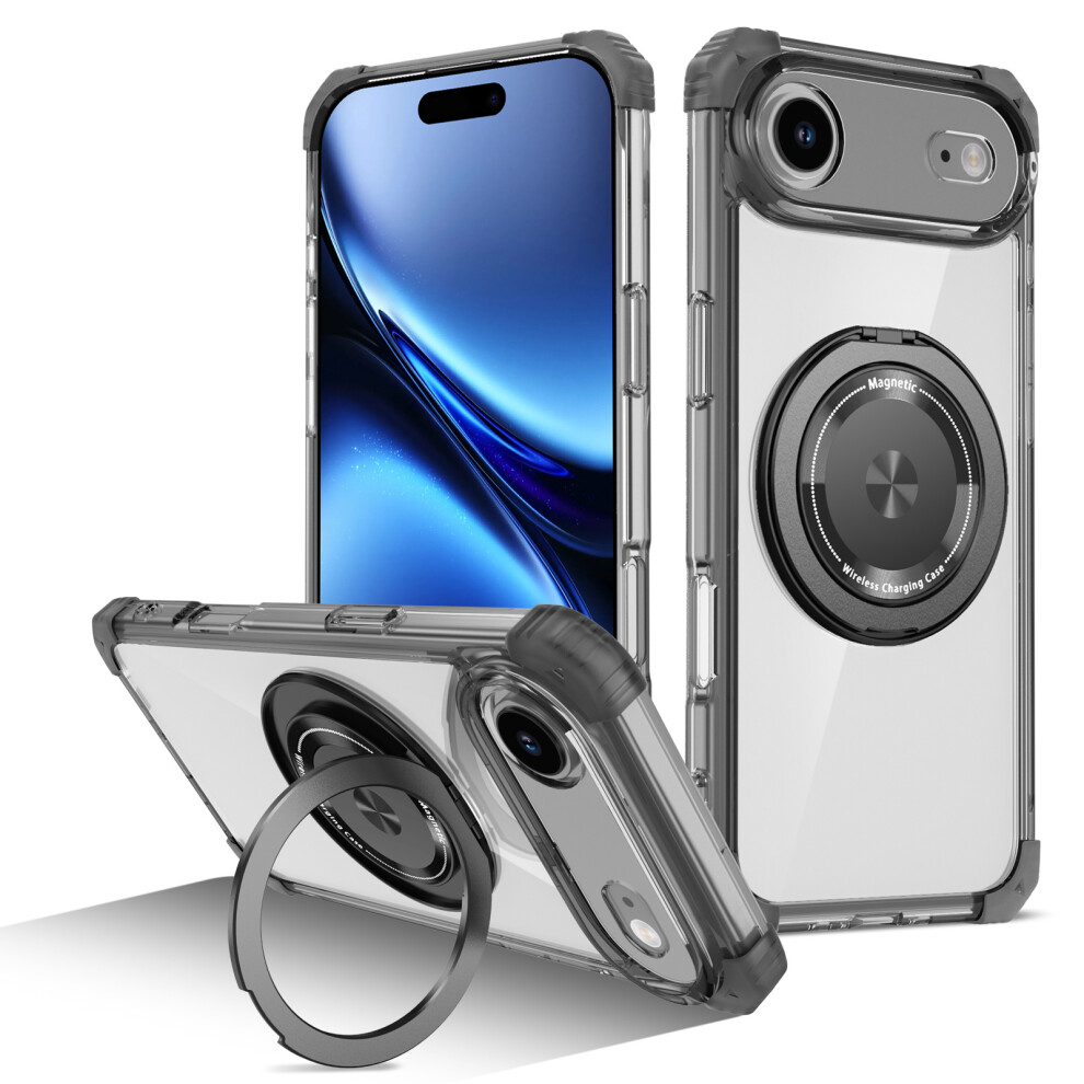(Transparent ) For Iphone Air Case Compatible With Magsafe Rotating Kickstand Pc + Tpu Back Cover Black 6914292848193