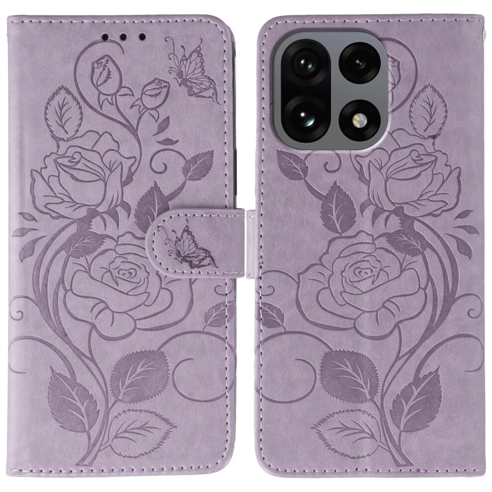 (Purple) For Oneplus 15 5G Case Wallet Stand Imprinted Rose Butterfly Pu Leather Phone Cover Purple 6914295052887
