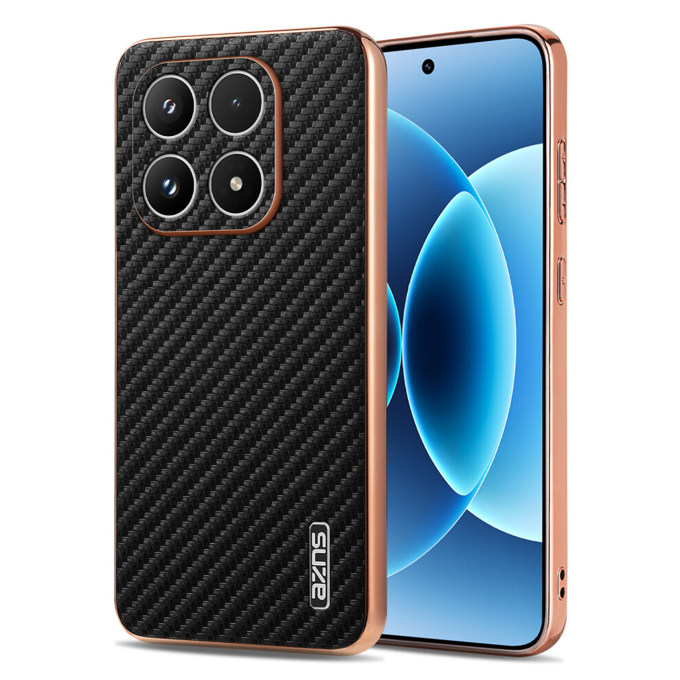 (Black) Azns For Xiaomi 17 Case Electroplating Carbon Fiber Texture Pu + Tpu Phone Cover Black 6914290984978