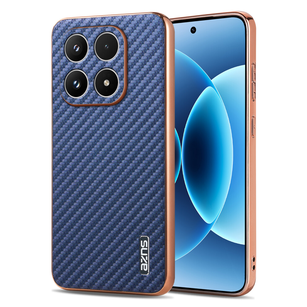 (Blue) Azns For Xiaomi 17 Case Electroplating Carbon Fiber Texture Pu + Tpu Phone Cover Blue 6914292294723