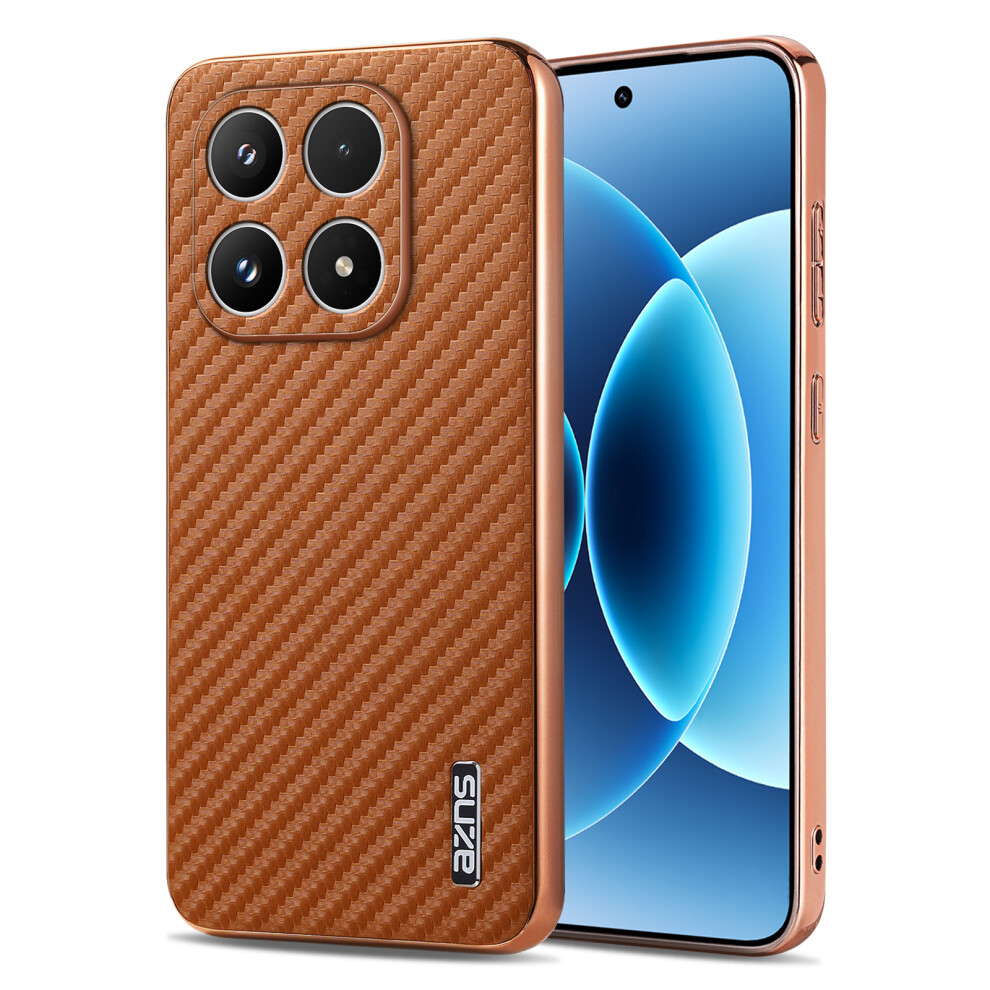(Brown) Azns For Xiaomi 17 Case Electroplating Carbon Fiber Texture Pu + Tpu Phone Cover Brown 6914296229233