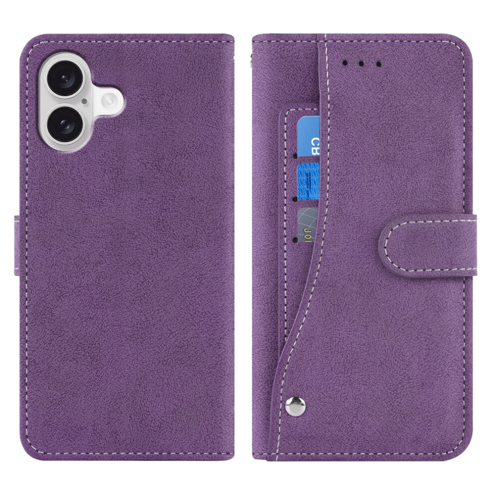 (Purple) For Iphone 16 Case Retro Pu Leather Wallet Phone Cover With Rotating Card Slots Holder Purple 6914290056019
