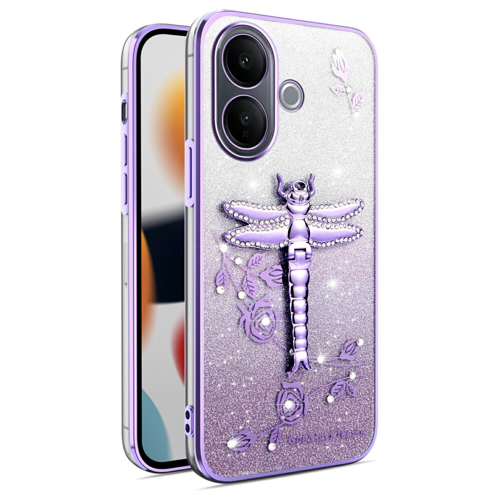 (Purple) Kadem For Vivo V60 Lite 4G / 5G Case Dragonfly Kickstand Tpu Flowers Glitter Phone Cover Purple 6914299531999