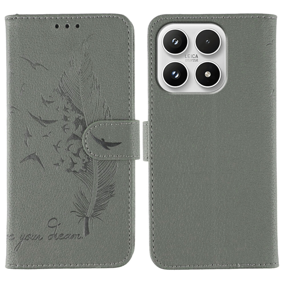 (Grey) For Xiaomi 17 Case Feather Imprint Pu Leather Wallet Phone Cover Grey 6914298632017