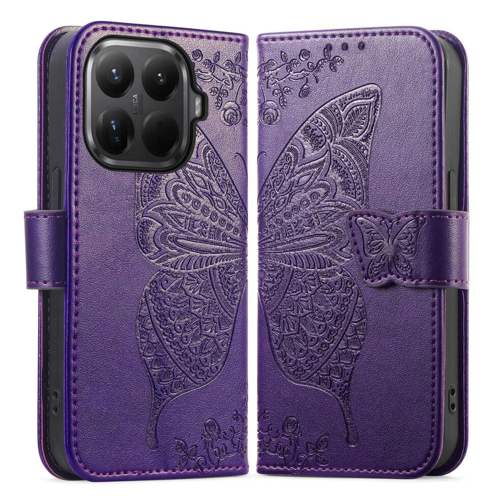(Dark ) For Xiaomi 15T Pro Case With Strap Butterfly Pattern Pu Leather Wallet Phone Cover Purple 6914298562505