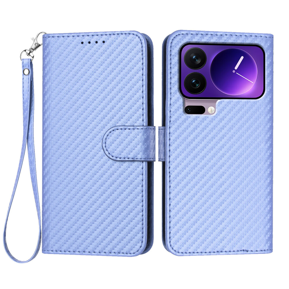 (Purple) For Xiaomi 17 Pro Wallet Case With Strap Carbon Fiber Texture Leather Mobile Cover Purple 6914293527851