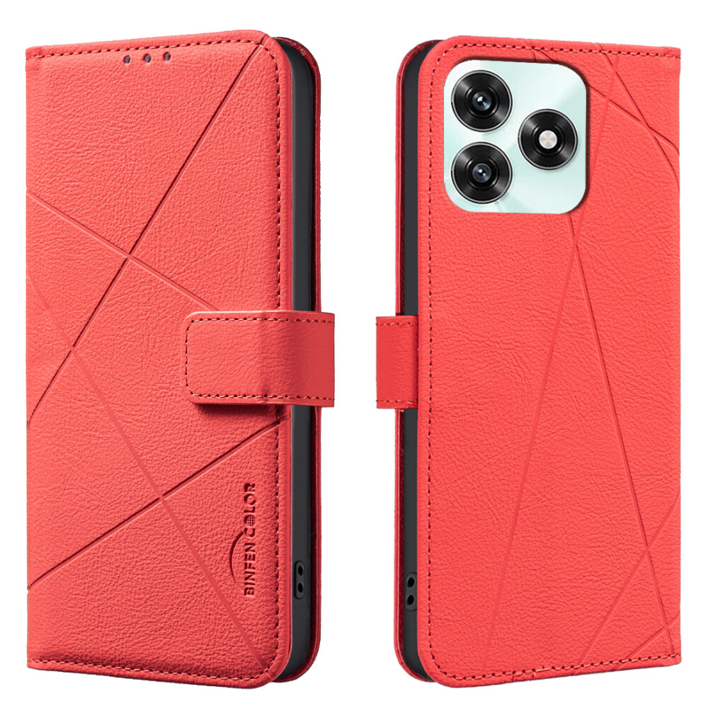 (Red) Binfen Color For Honor X5c 4G / Honor X5c Plus 4G Case Bf35 Geometry Imprinted Leather Phone Cover Rfid Blocking Wallet Red 6914295196338