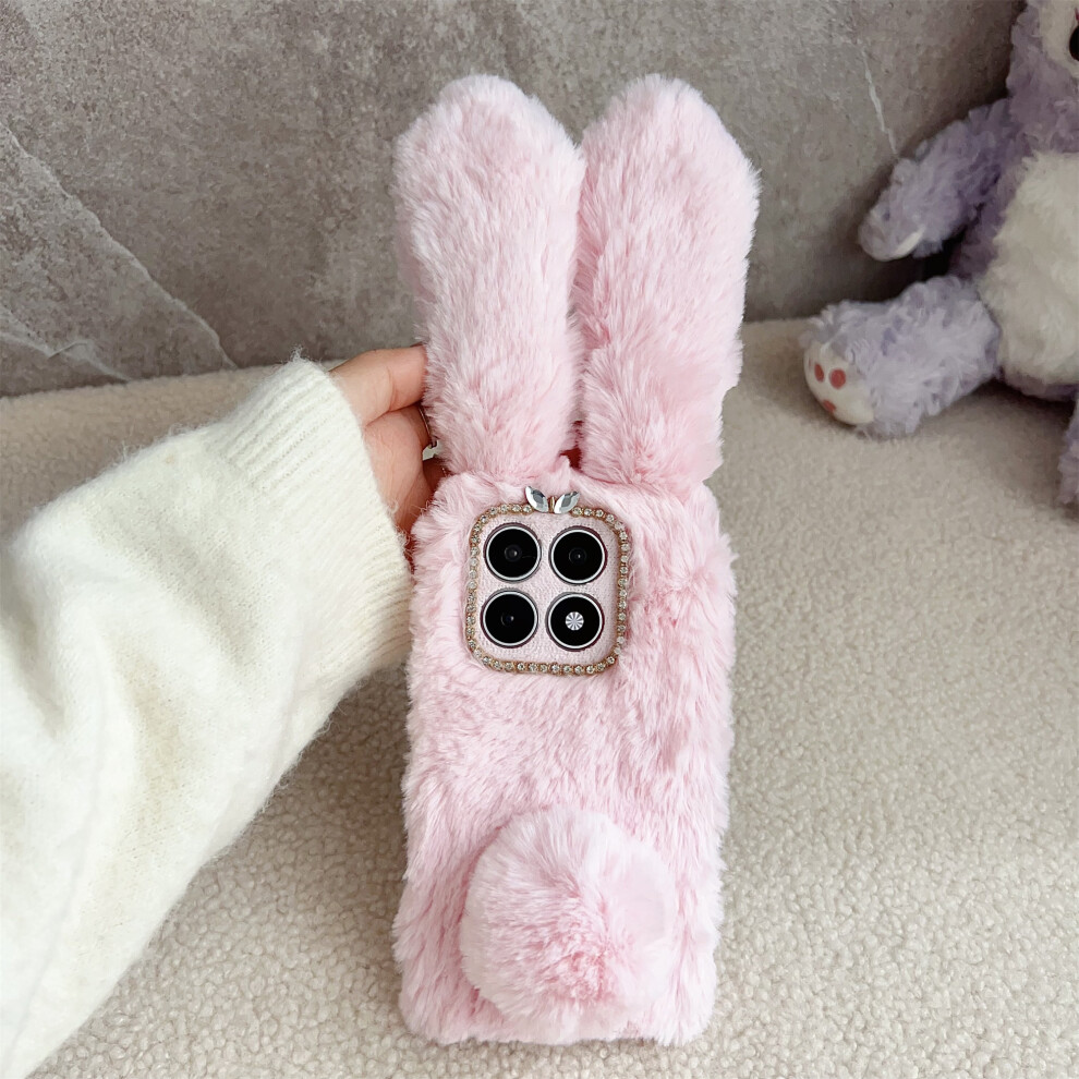(Pink) For Xiaomi 17 Case Fluffy Cute Cow Winter Plush Inner Tpu Phone Cover Pink 6914293805485