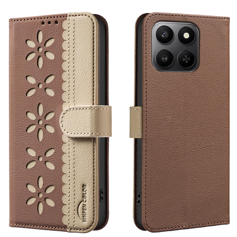 (Brown) Binfen Color For Honor X7d 5G / Honor X7d 4G Leather Case Bf36 Floral Pattern Phone Cover Rfid Blocking Wallet Stand Brown 6914290047482