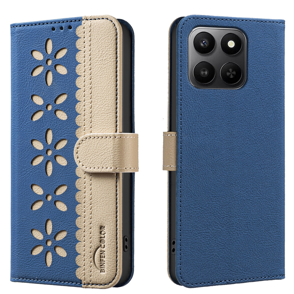 (Dark ) Binfen Color For Honor X7d 5G / Honor X7d 4G Leather Case Bf36 Floral Pattern Phone Cover Rfid Blocking Wallet Stand Blue 6914290296132