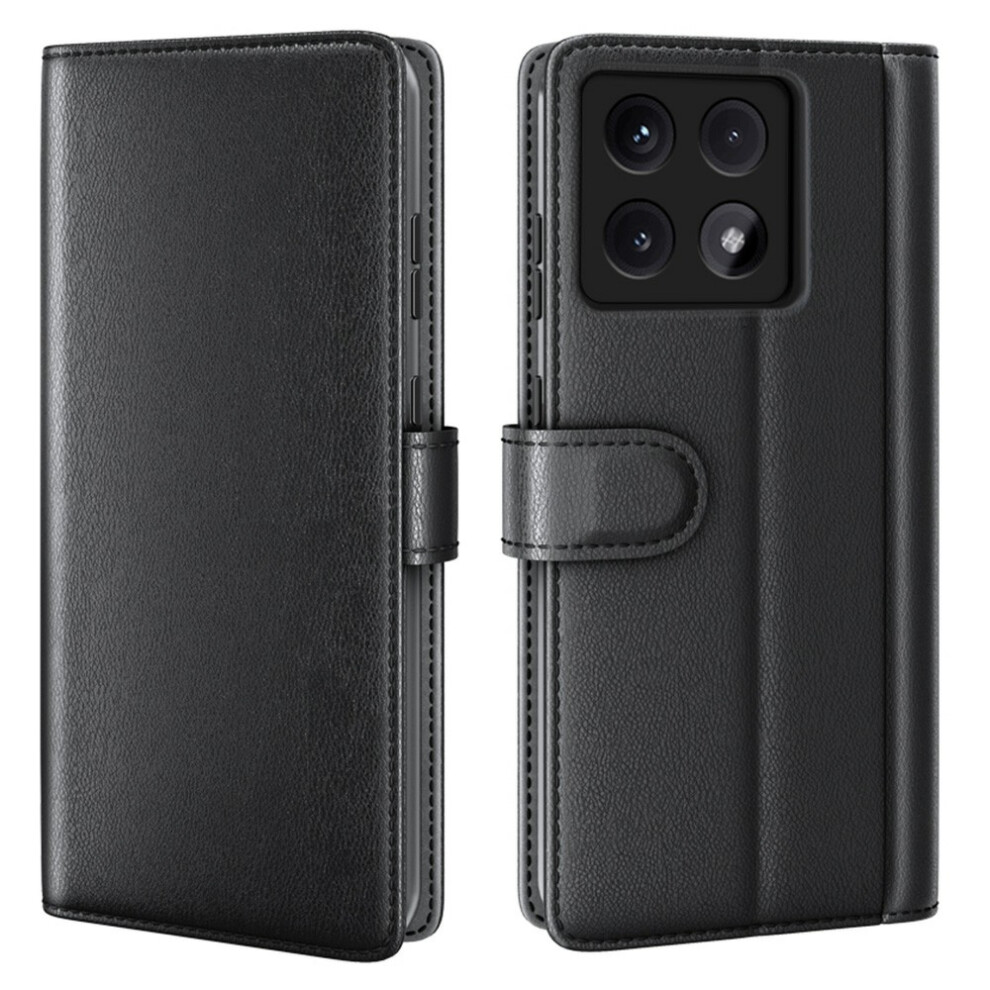 (Black) Amorus For Xiaomi 14T Pro Stand Cases Calf Texture Genuine Split Leather Wallet Phone Cover Black 6914293983862