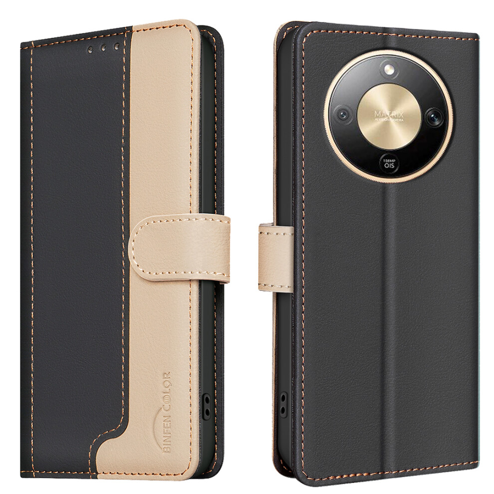 (Black) Binfen Color For Honor Magic8 Lite 5G / X9d 5G / X70 5G Leather Case Splicing Color Rfid Blocking Wallet Stand Phone Co Black 6914299552031