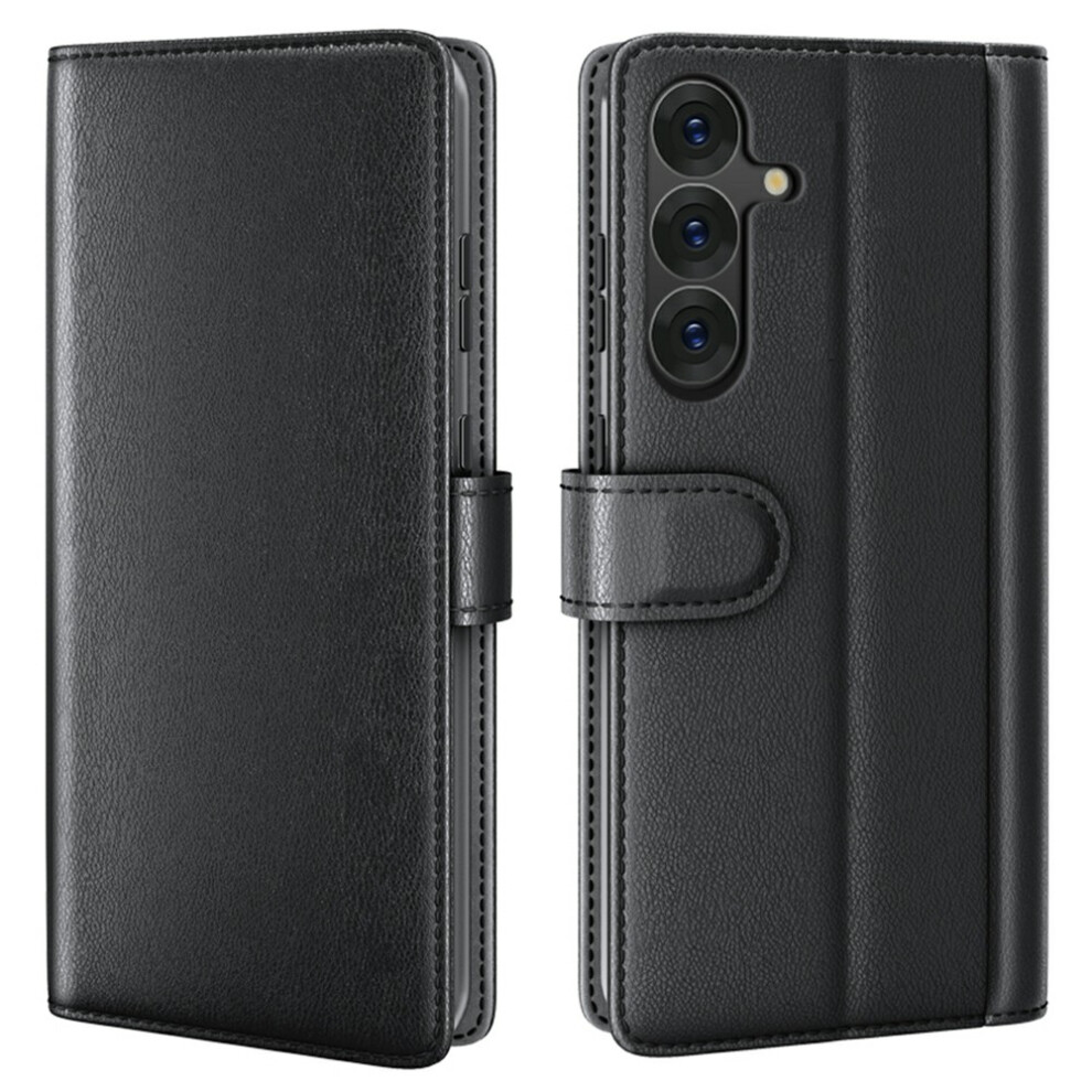 (Black) Amorus For Samsung Galaxy A26 5G Stand Cases Calf Texture Genuine Split Leather Wallet Phone Cover Black 6914297233833