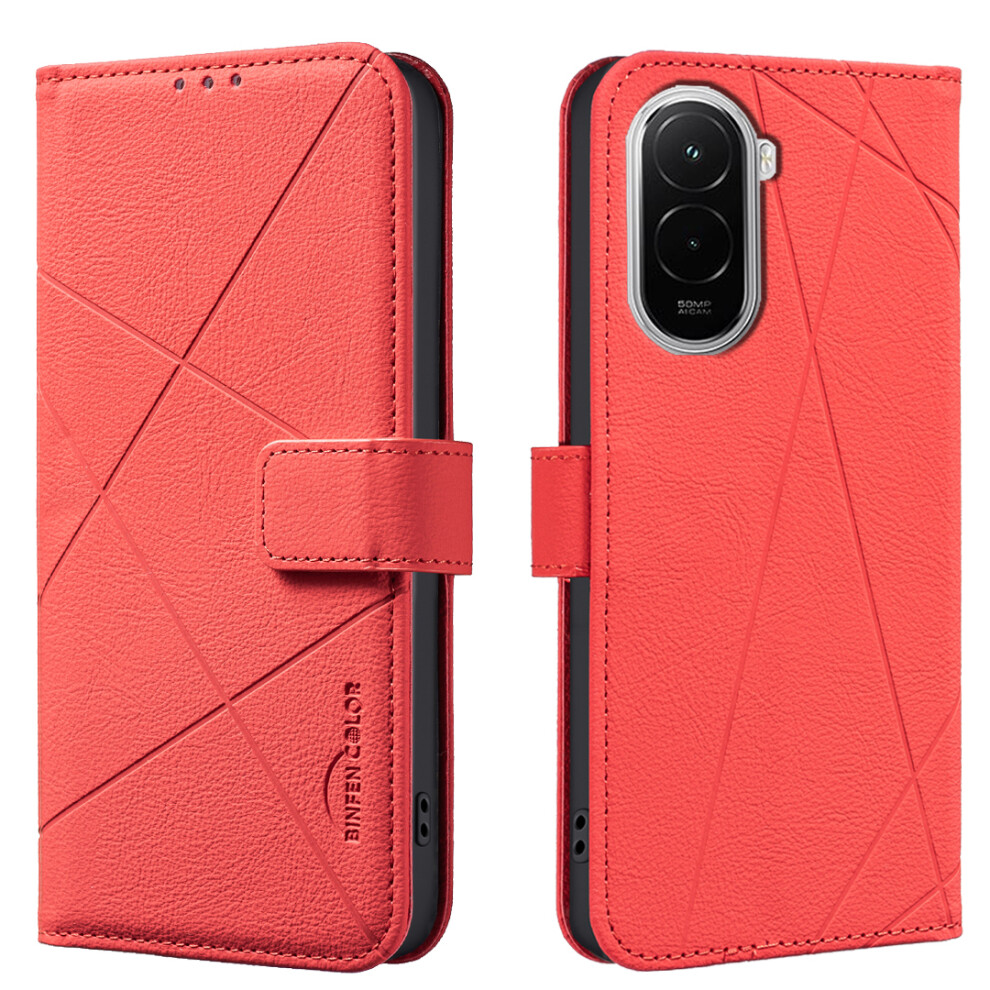 (Red) Binfen Color For Xiaomi Poco M7 4G (169Mm) Case Bf35 Geometry Imprinted Leather Phone Cover Rfid Blocking Wallet Stand Red 6914292367212