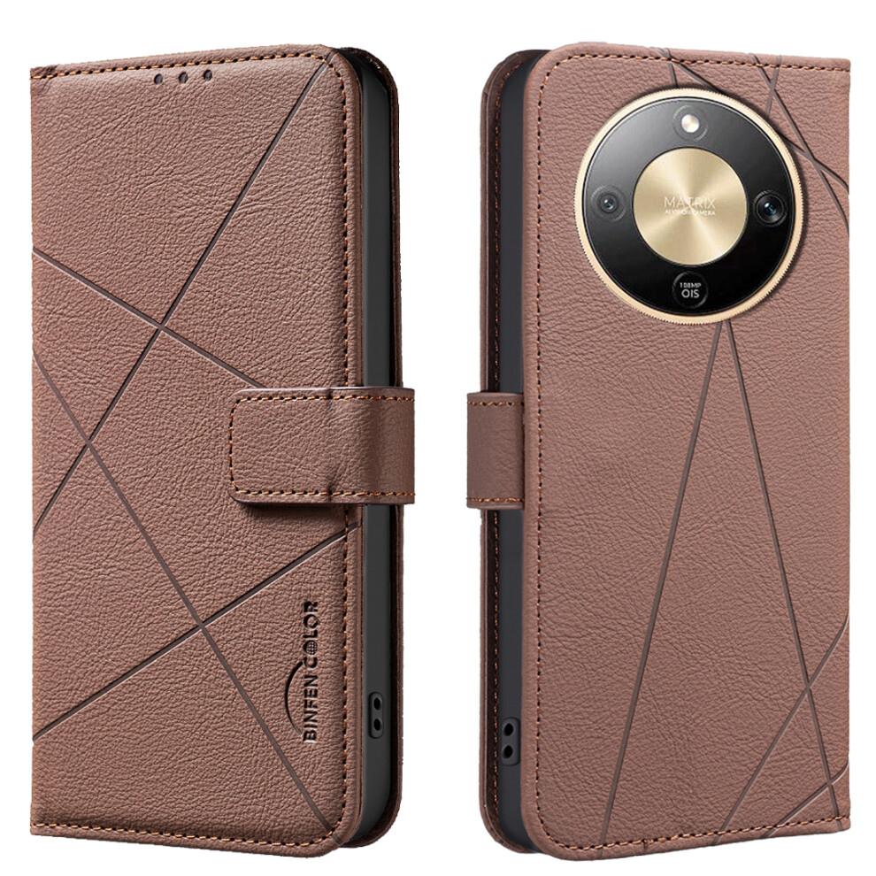(Brown) Binfen Color For Honor Magic8 Lite 5G / X9d 5G / X70 5G Case Bf35 Geometry Imprinted Leather Phone Cover Rfid Blocking Brown 6914294463042