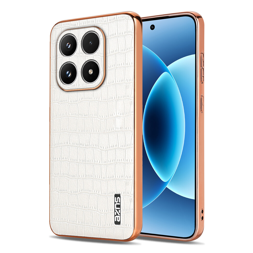 (White) Azns For Xiaomi 17 Case Electroplating Crocodile Texture Pu + Tpu Phone Cover White 6914298687451