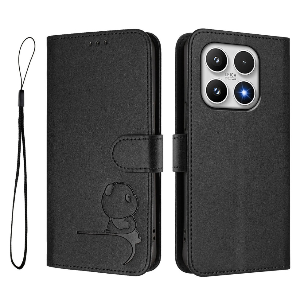 (Black) For Xiaomi 17 Case Panda Imprint Rfid Blocking Wallet Leather Phone Cover With Wrist Strap Black 6914293927514