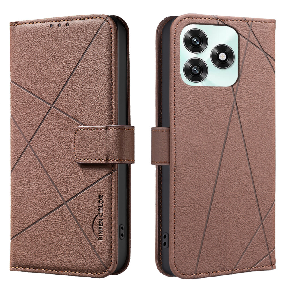 (Brown) Binfen Color For Honor X5c 4G / Honor X5c Plus 4G Case Bf35 Geometry Imprinted Leather Phone Cover Rfid Blocking Wallet Brown 6914294947474
