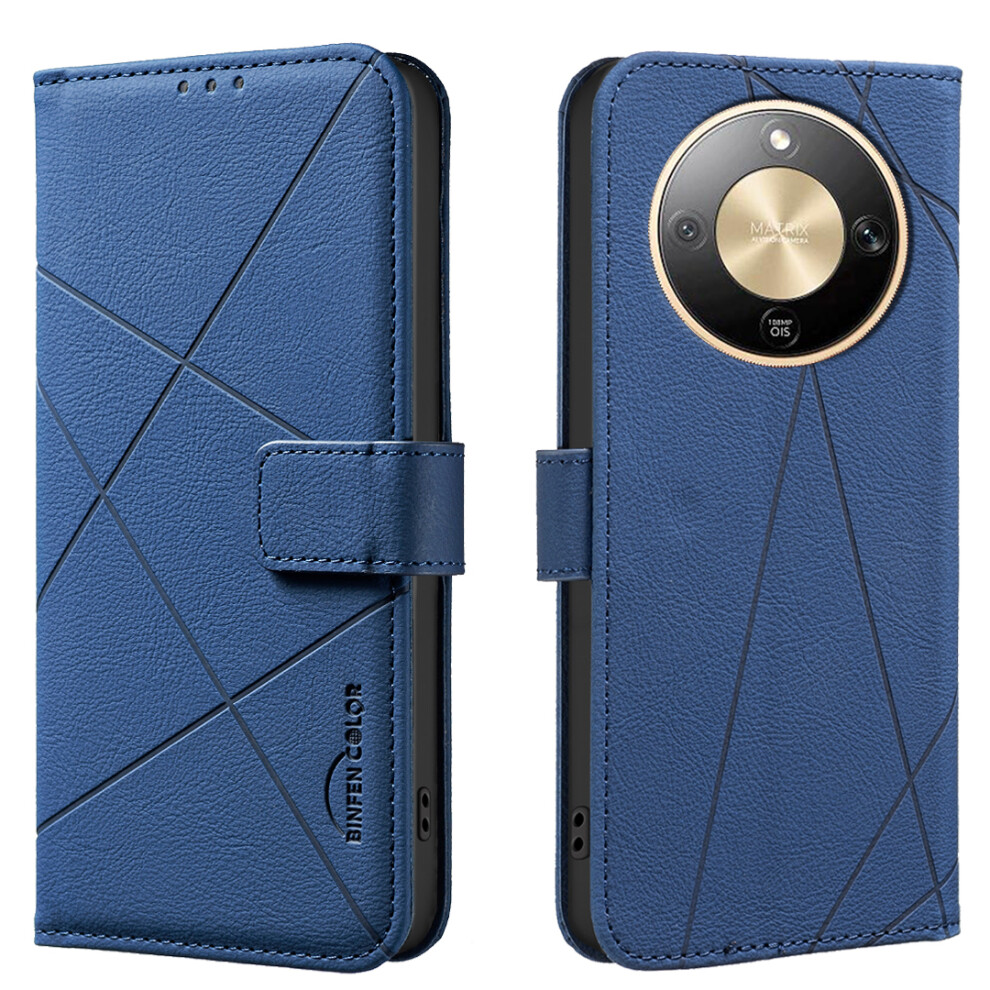 (Blue) Binfen Color For Honor Magic8 Lite 5G / X9d 5G / X70 5G Case Bf35 Geometry Imprinted Leather Phone Cover Rfid Blocking Blue 6914296671988
