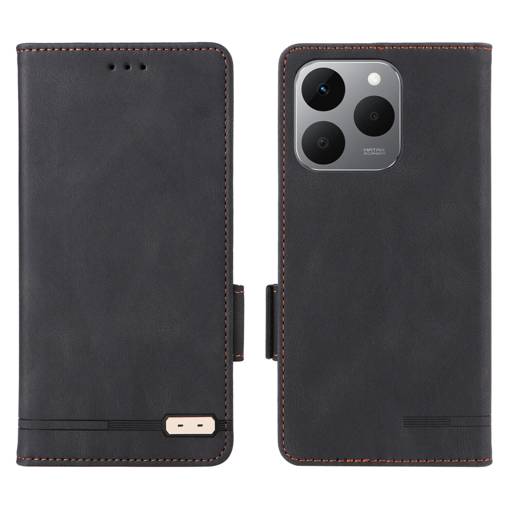 (Black) For Realme 15T 5G Case Leather Wallet Flip Phone Cover With Hardware Decor Black 6914299967088