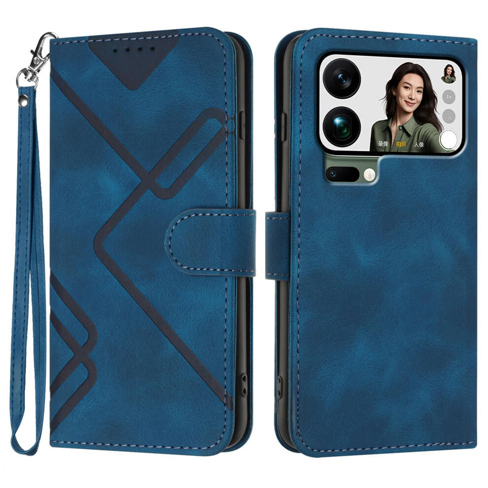 (Royal ) For Xiaomi 17 Pro Max Wallet Case Line Imprinted Pu Leather Phone Cover With Strap Blue 6914295551199
