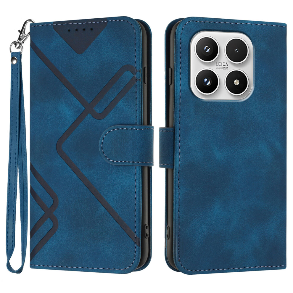 (Royal ) For Xiaomi 17 Wallet Case Line Imprinted Pu Leather Phone Cover With Strap Blue 6914298406748