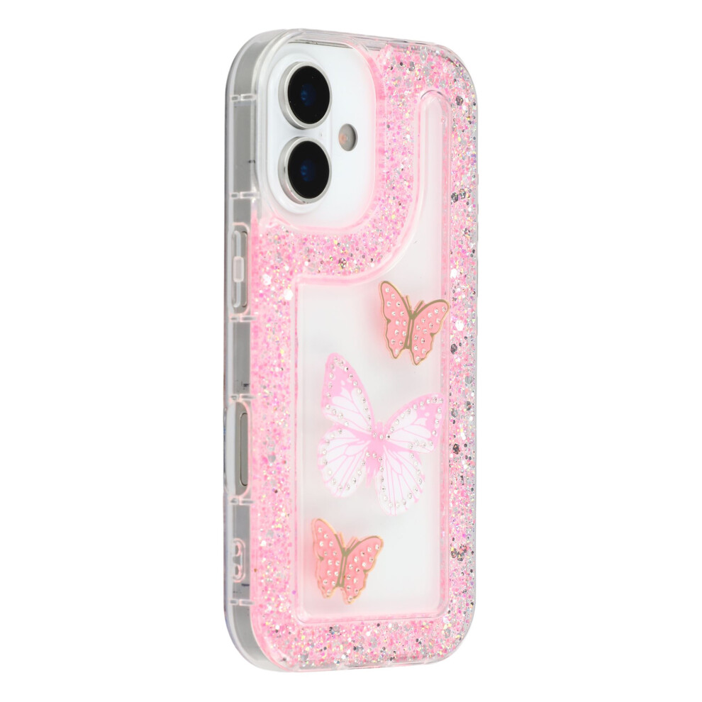 (Pink) For Iphone 17 Case Diy Butterfly Glitter Epoxy Soft Tpu Phone Back Cover Pink 6914293494948