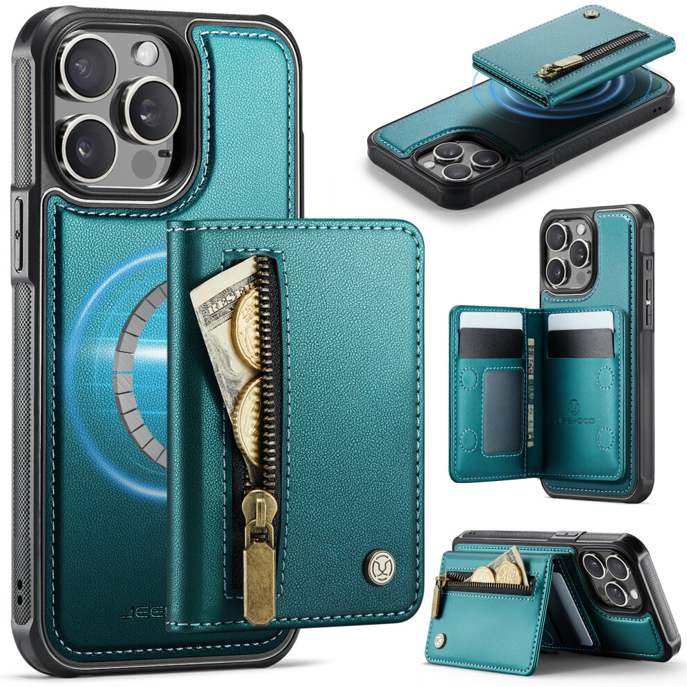 (Blue) Jeehood For Iphone 14 Pro Case J12 Magnetic Detachable Zipper Wallet Kickstand Leather Back Cover Compatible With Mags Blue 6914295540360