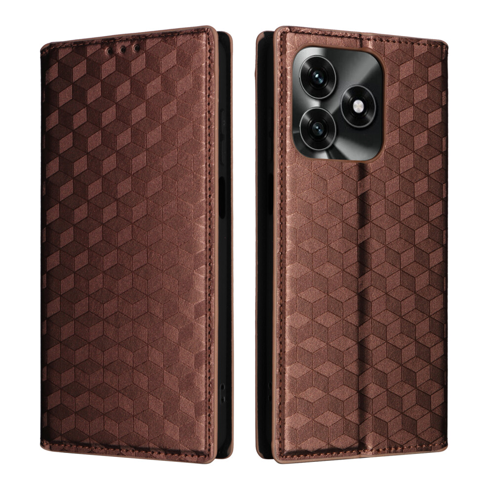 (Brown) Leather Case For Honor X5c 4G / X5c Plus 4G / Play10a 4G Wallet Rhombus Imprinted Phone Cover Brown 6914294636194