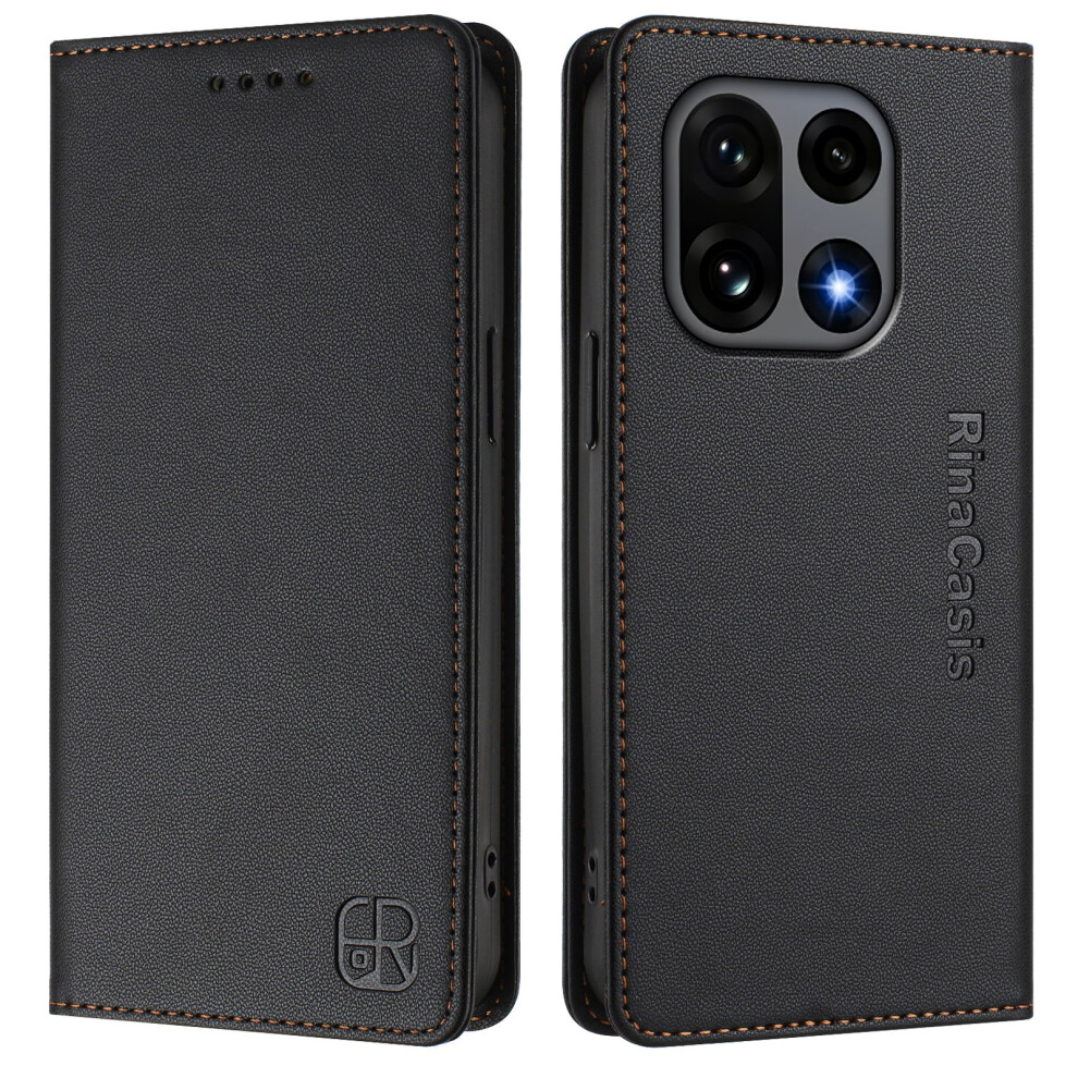 (Black) For Oneplus 15 5G Leather Case Rinacasis Rc01 Phone Cover With Rfid Blocking Wallet Stand Black 6914298457368