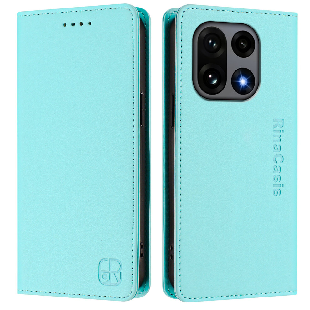 (Mint ) For Oneplus 15 5G Leather Case Rinacasis Rc01 Phone Cover With Rfid Blocking Wallet Stand Green 6914291107901