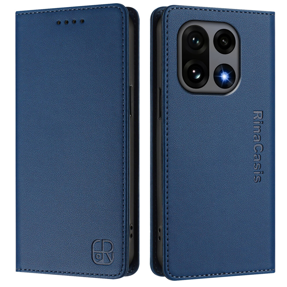 (Dark ) For Oneplus 15 5G Leather Case Rinacasis Rc01 Phone Cover With Rfid Blocking Wallet Stand Blue 6914295032582