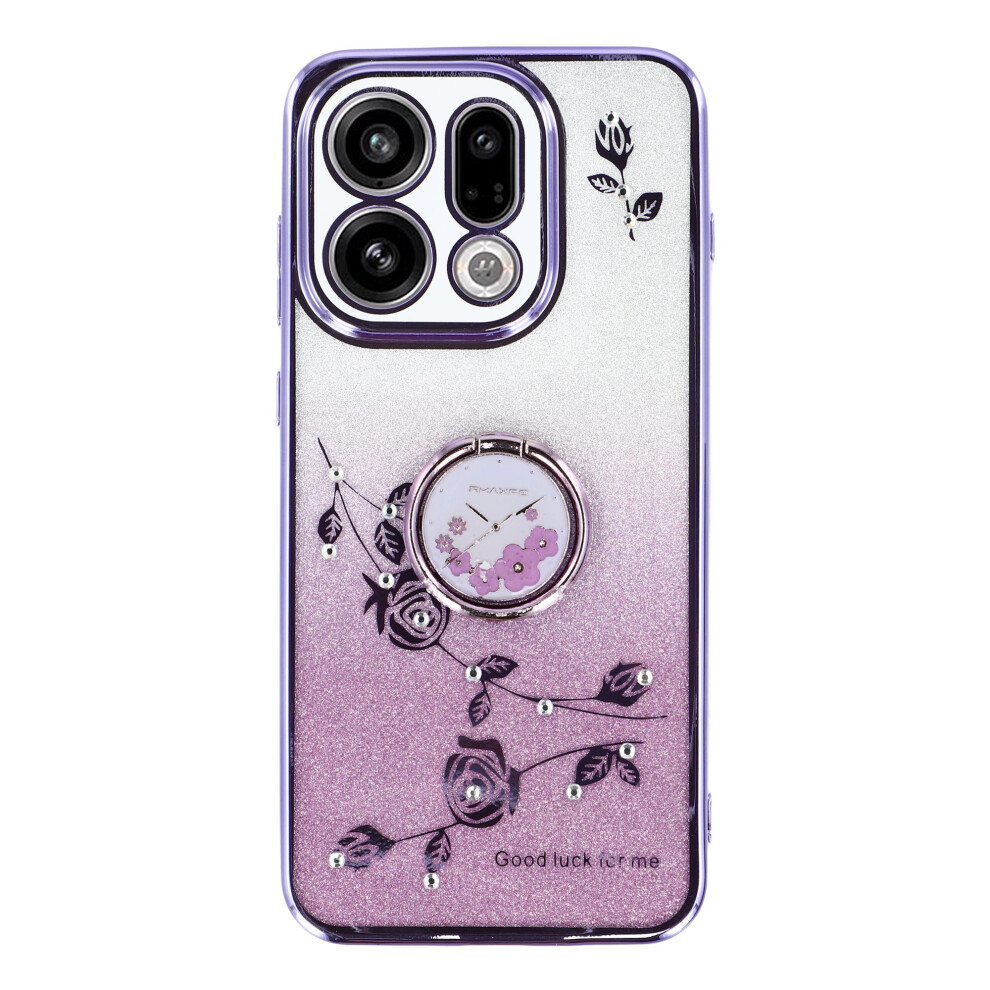(Purple) Kadem For Oppo Find X9 5G Case Ring Kickstand Tpu Flowers Phone Cover Gradient Glitter Purple 6914294732223