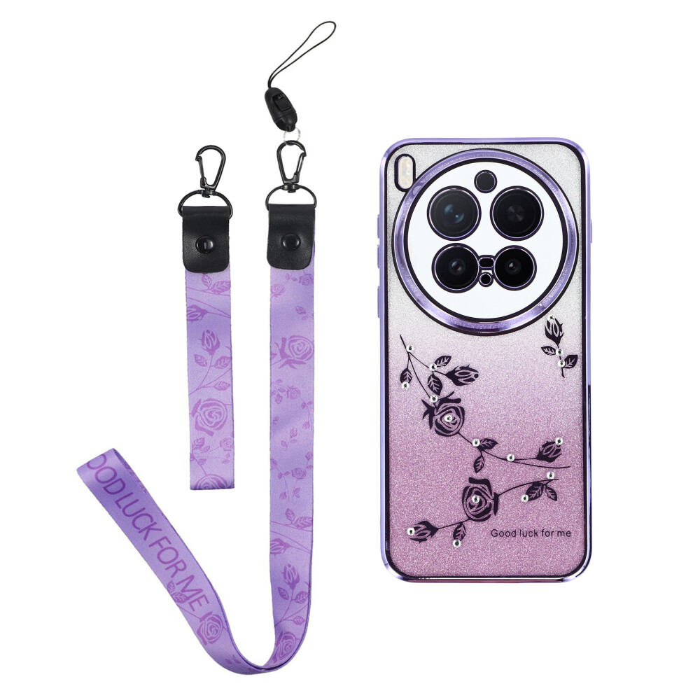 (Purple) Kadem For Vivo X300 Pro 5G Case Flower Pattern Tpu Gradient Phone Cover With Lanyards Purple 6914299201687