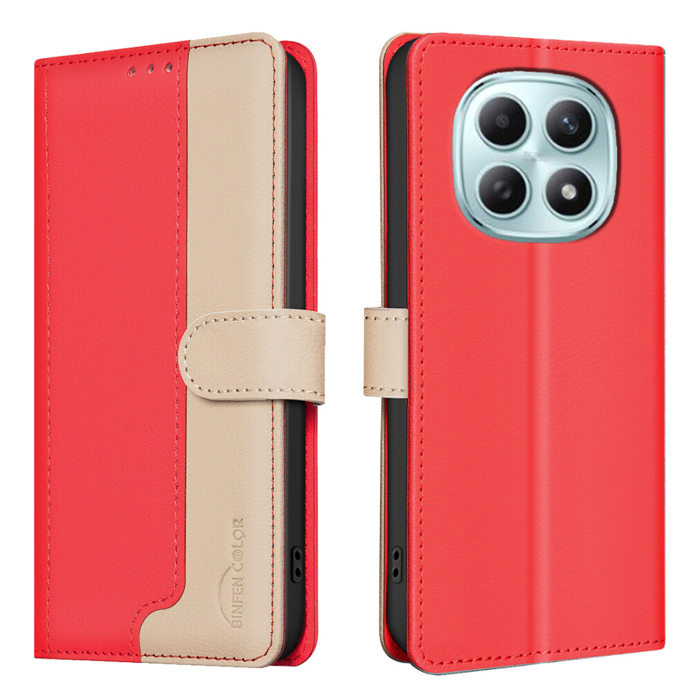 (Red) Binfen Color For Xiaomi Poco M8 Pro 5G / Mi Note 15 Pro+ 5G (Global) Leather Case Splicing Color Rfid Blocking Walle Red 6914291402778