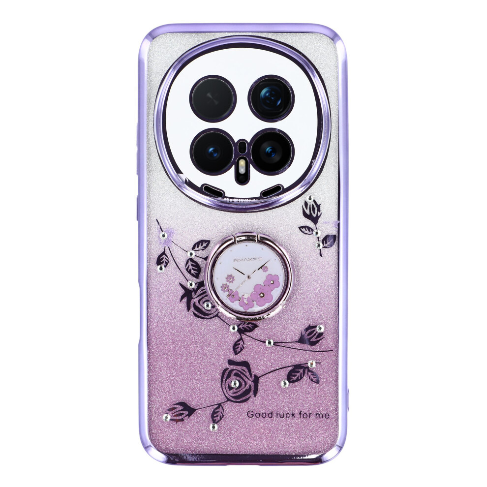 (Purple) Kadem For Honor Magic8 Pro 5G Case Ring Kickstand Tpu Flowers Phone Cover Gradient Glitter Purple 6914298085776
